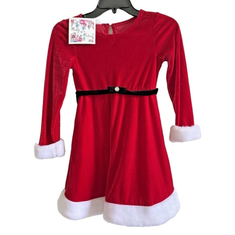 NEW Pretty‎ as a Picture Holiday Dress Girls 7 Santa Red Velvet Faux Fur Holiday